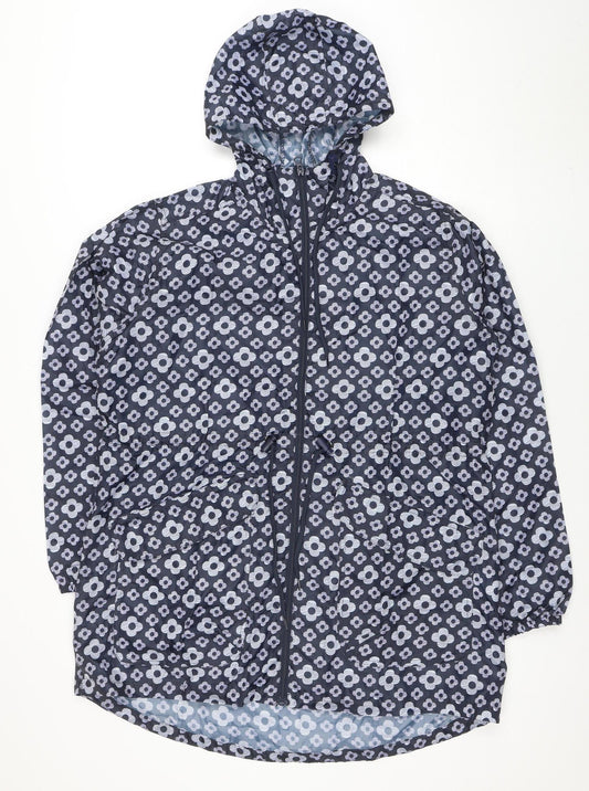 Rainydays Women Blue Floral Waterproof Lightweight Hooded Rain Coat M