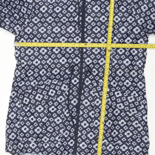 Rainydays Women Blue Floral Waterproof Lightweight Hooded Rain Coat M