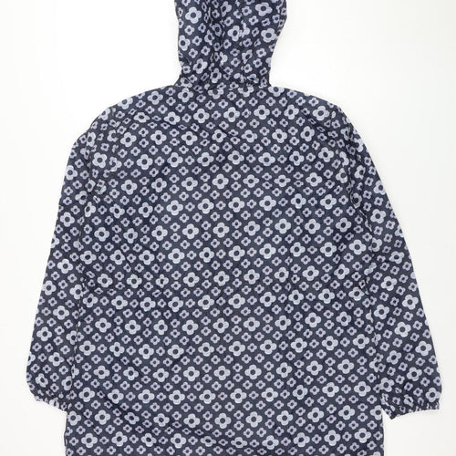 Rainydays Women Blue Floral Waterproof Lightweight Hooded Rain Coat M