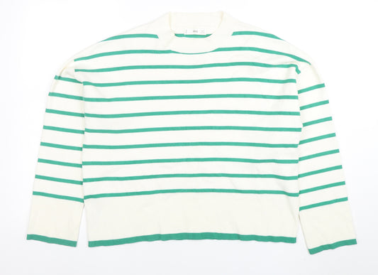 MNG Women’s White Green Striped Knit Long Sleeve Top Size L