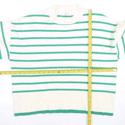 MNG Women’s White Green Striped Knit Long Sleeve Top Size L
