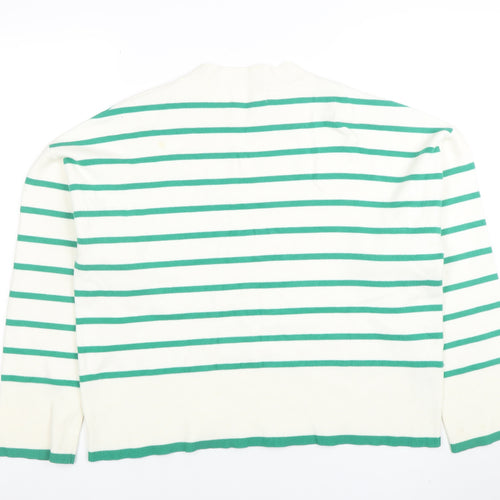 MNG Women’s White Green Striped Knit Long Sleeve Top Size L