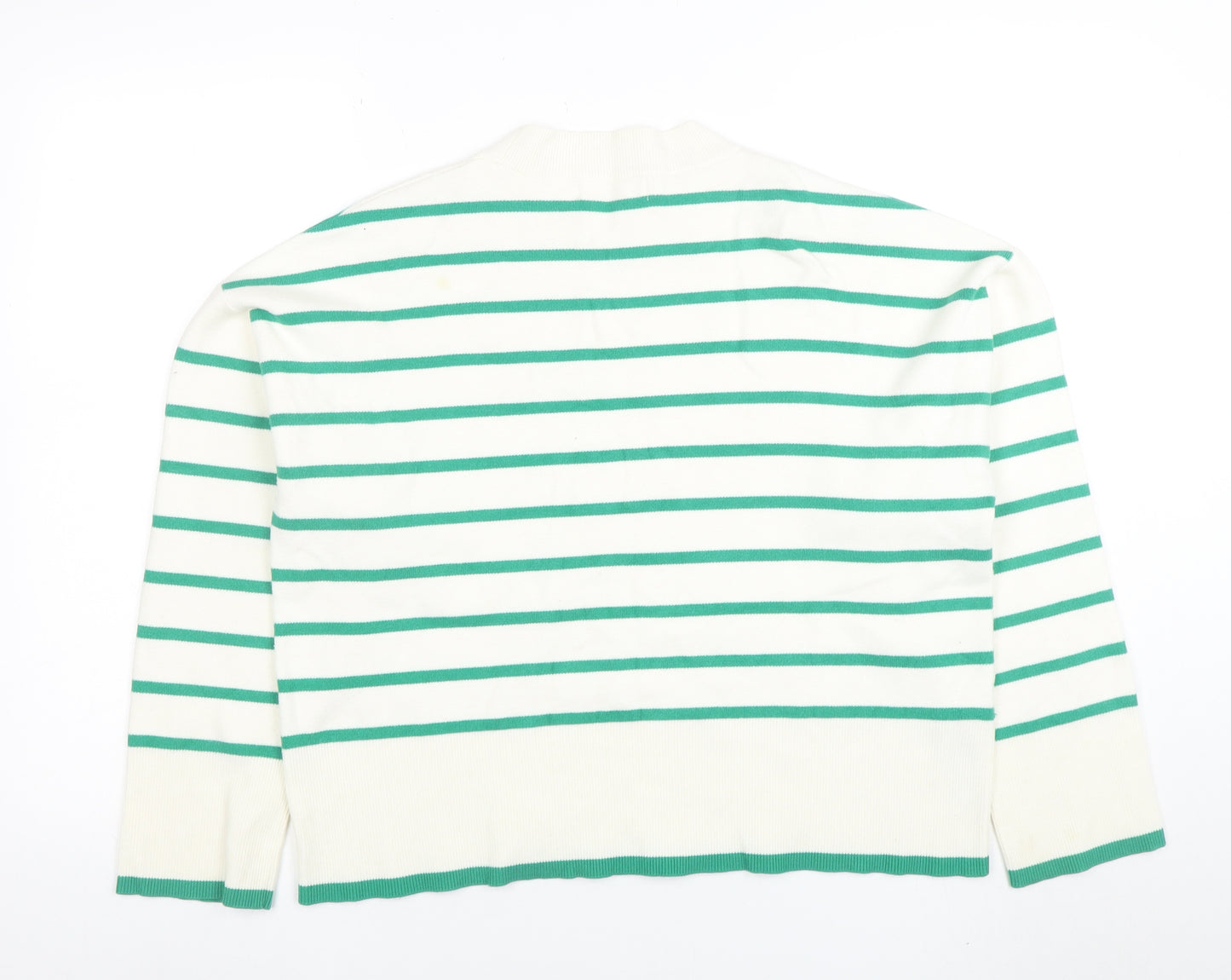 MNG Women’s White Green Striped Knit Long Sleeve Top Size L