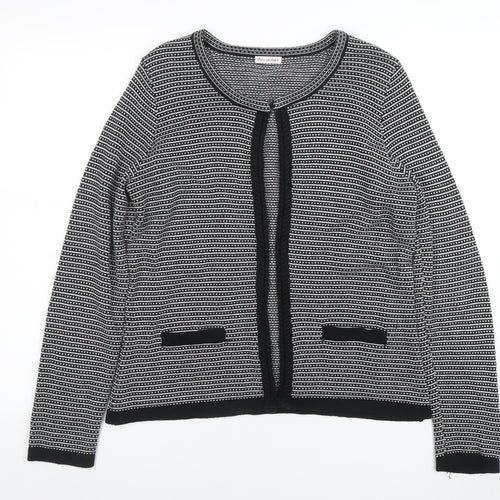Anne Weyburn Women Black Striped Knit Cardigan Size 12 Classic Round Neck