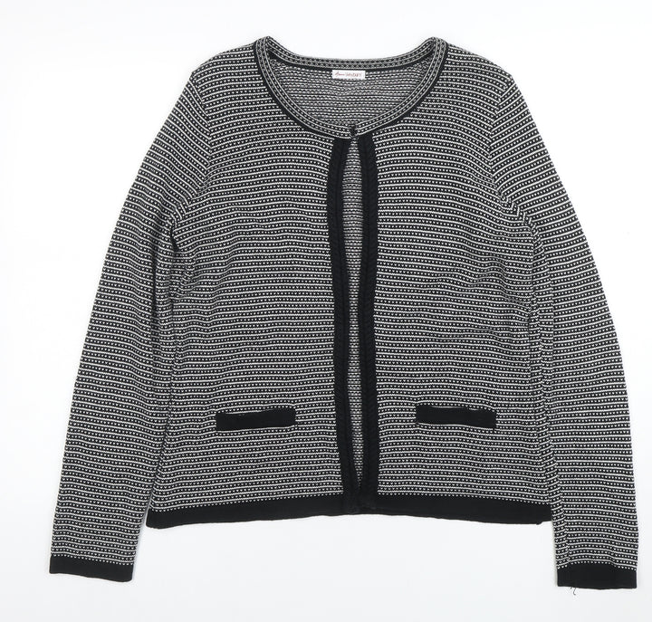 Anne Weyburn Women Black Striped Knit Cardigan Size 12 Classic Round Neck
