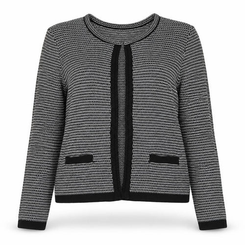 Anne Weyburn Women Black Striped Knit Cardigan Size 12 Classic Round Neck
