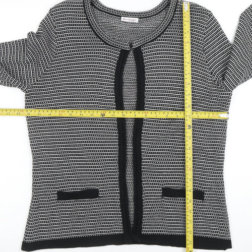 Anne Weyburn Women Black Striped Knit Cardigan Size 12 Classic Round Neck