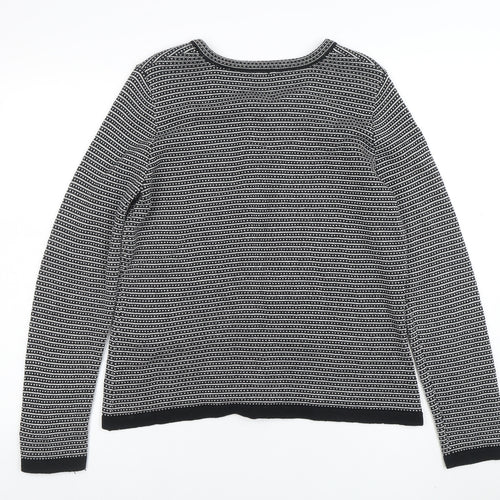 Anne Weyburn Women Black Striped Knit Cardigan Size 12 Classic Round Neck