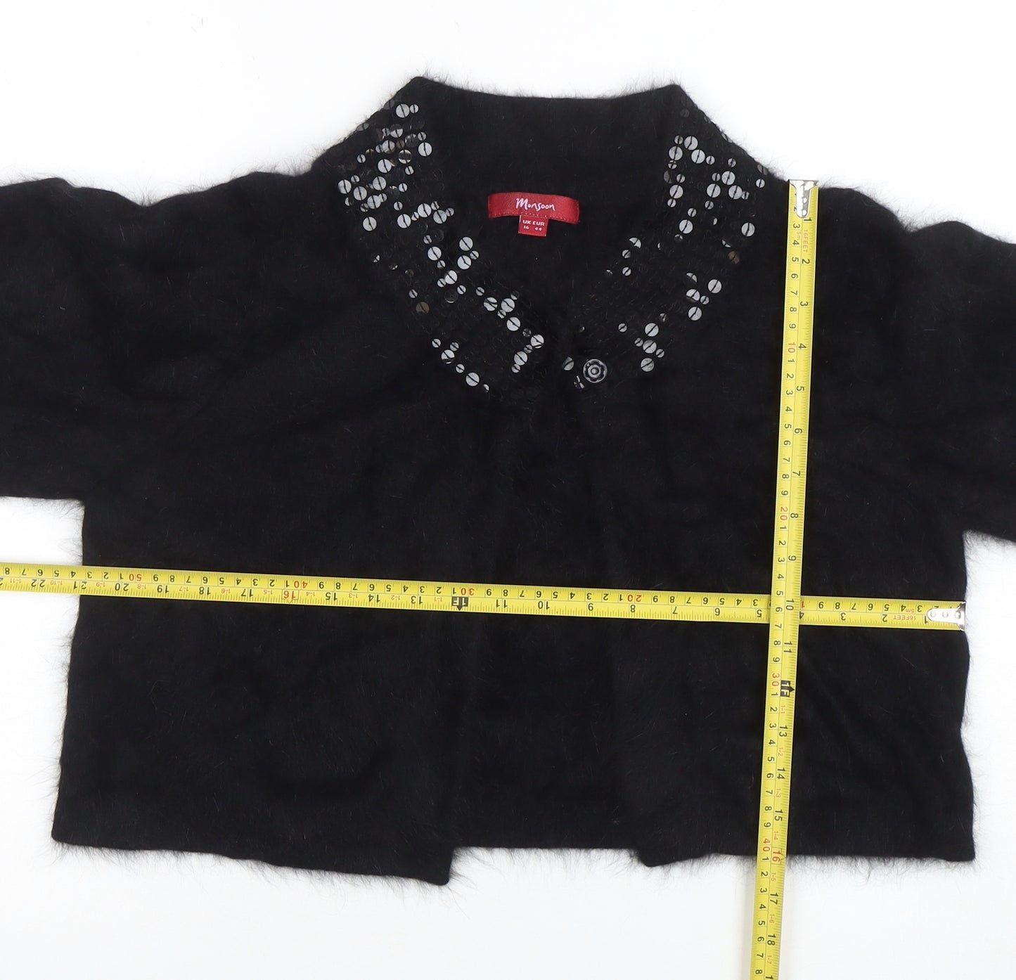Morgan Women’s Black Sequin Angora 3/4 Sleeve Cardigan UK 16