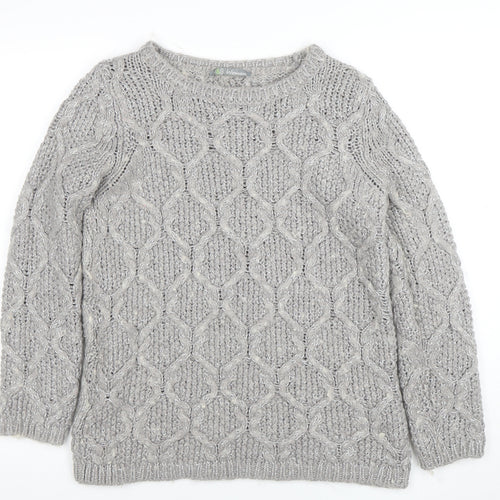 Marks and Spencer Women Grey Cable-Knit Jumper UK 10 Wool Blend