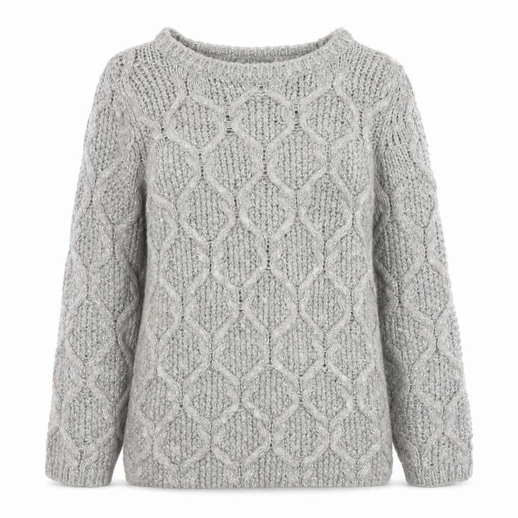 Front view of Marks & Spencer Women Grey Cable-Knit Jumper UK 10 Wool Blend
