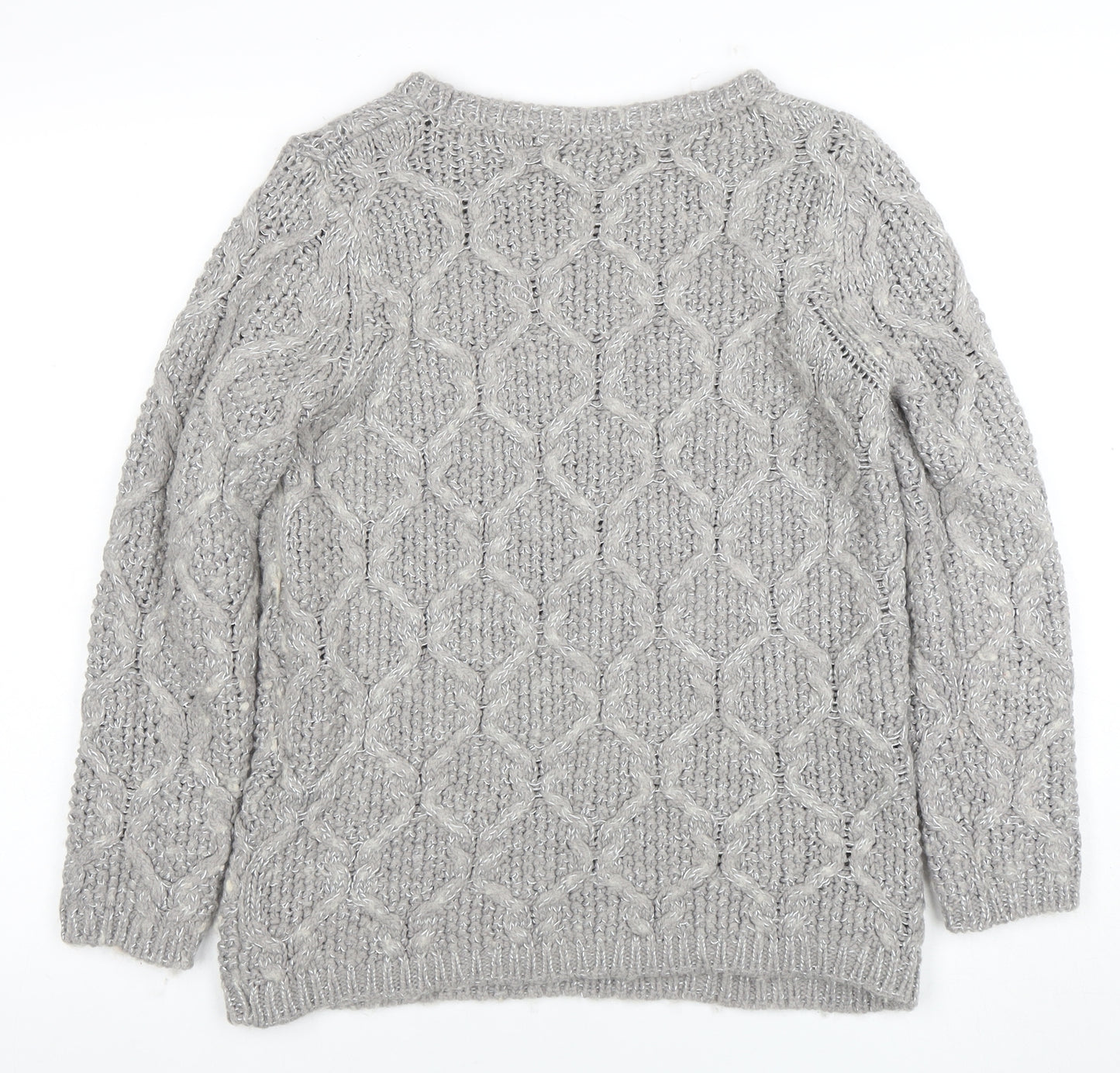 Marks and Spencer Women Grey Cable-Knit Jumper UK 10 Wool Blend