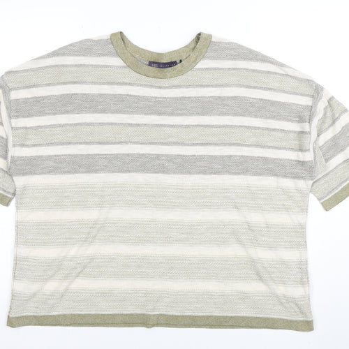 Marks and Spencer Women Beige Striped Short Sleeve Cotton Blend T-Shirt Size 20