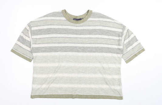 Marks and Spencer Women Beige Striped Short Sleeve Cotton Blend T-Shirt Size 20