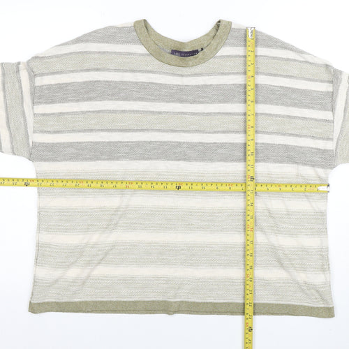 Marks and Spencer Women Beige Striped Short Sleeve Cotton Blend T-Shirt Size 20