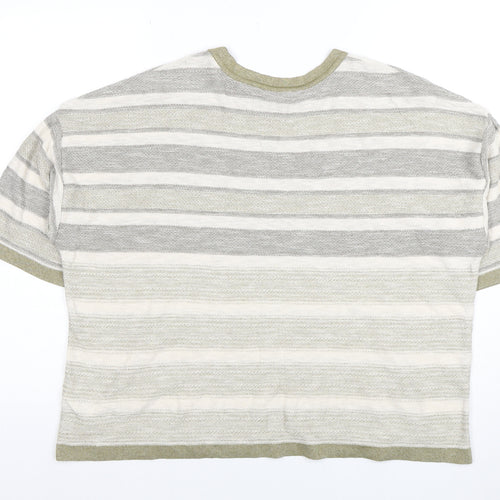 Marks and Spencer Women Beige Striped Short Sleeve Cotton Blend T-Shirt Size 20