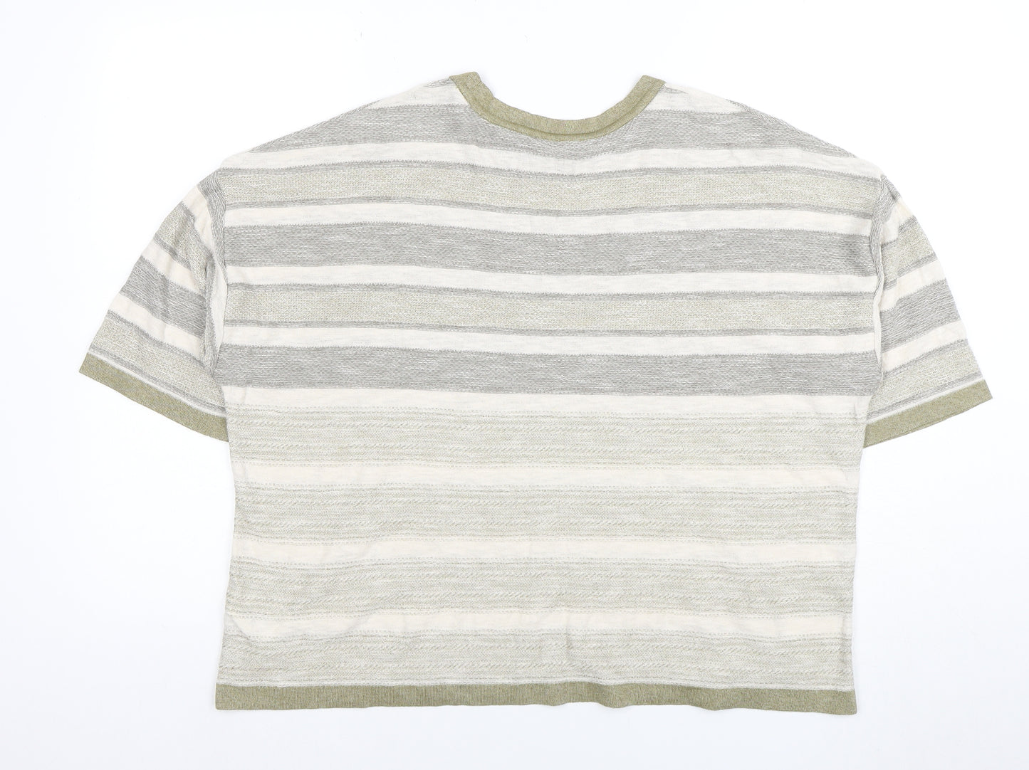Marks and Spencer Women Beige Striped Short Sleeve Cotton Blend T-Shirt Size 20