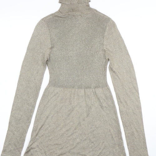 ZARA Women's Gold Knit Roll Neck Fit & Flare Dress Size 12