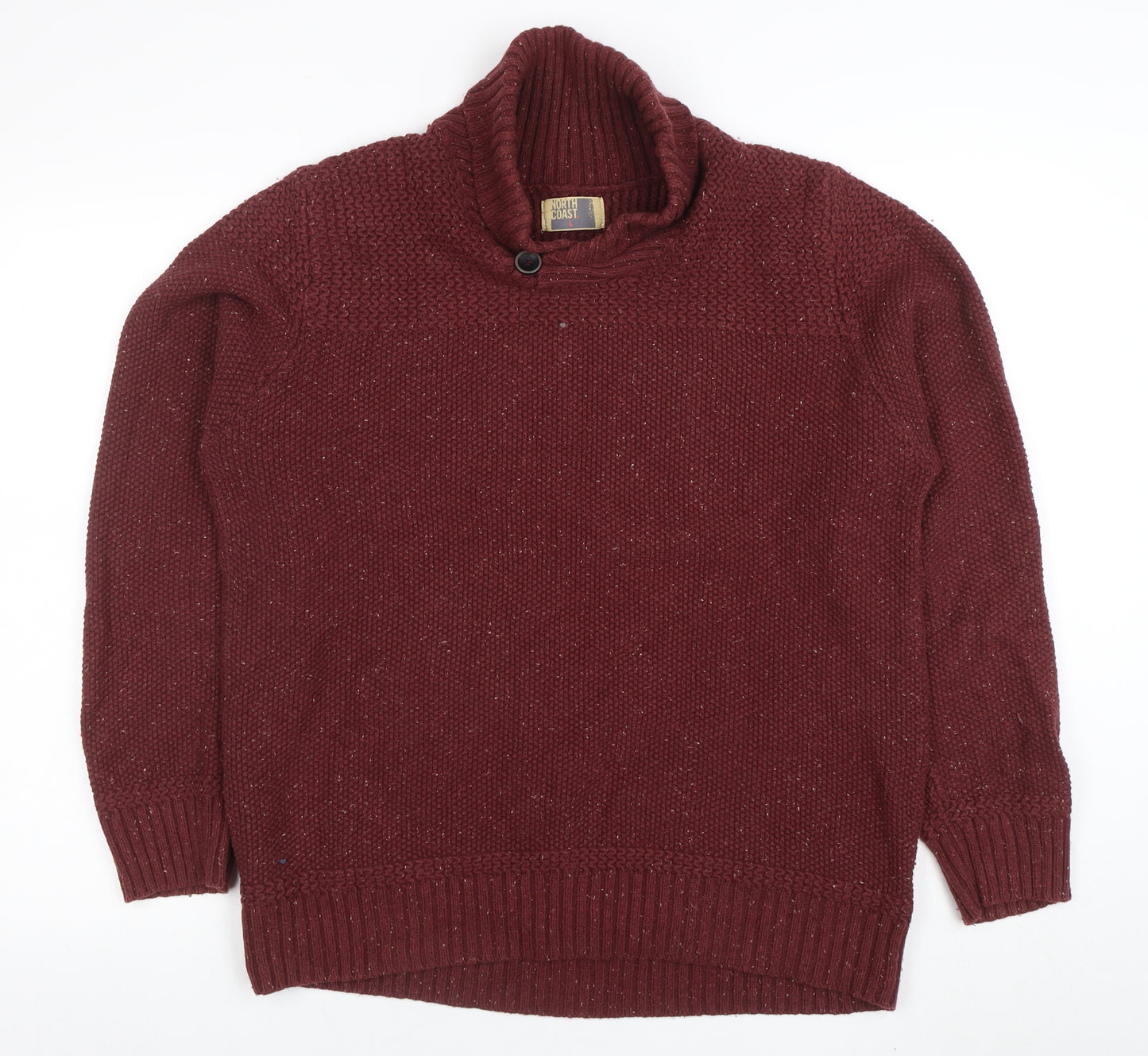 North Coast Men’s Red Roll Neck Chunky Knit Cotton Wool Jumper Size L