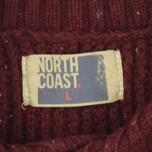 North Coast Men’s Red Roll Neck Chunky Knit Cotton Wool Jumper Size L