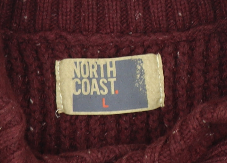 North Coast Men’s Red Roll Neck Chunky Knit Cotton Wool Jumper Size L
