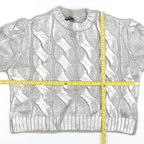 H&M Divided Women Silver Cable-Knit Metallic Pullover Jumper Size M