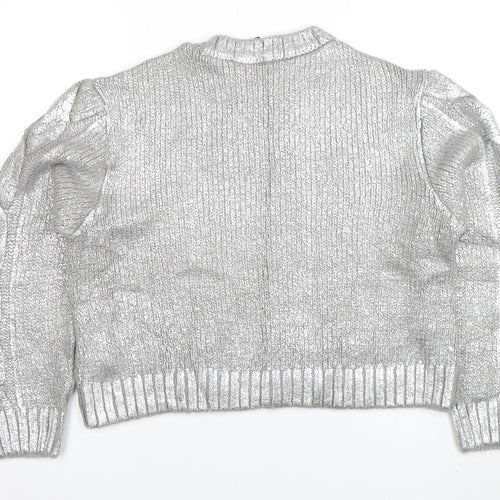 H&M Divided Women Silver Cable-Knit Metallic Pullover Jumper Size M