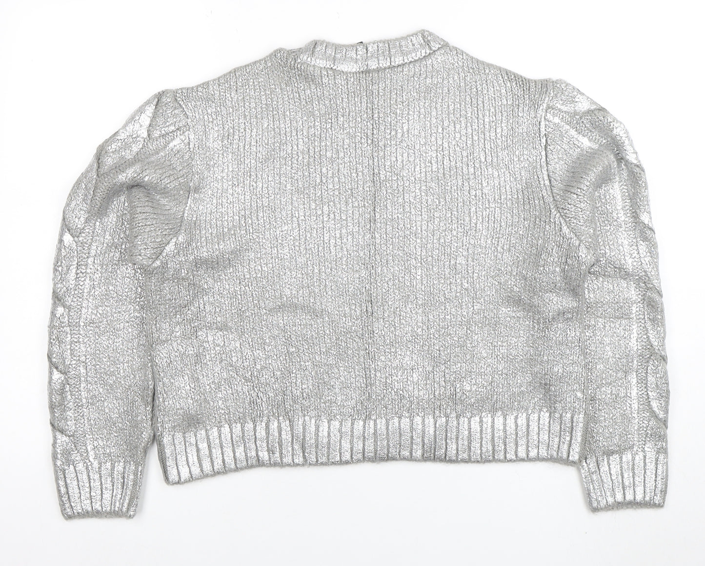 H&M Divided Women Silver Cable-Knit Metallic Pullover Jumper Size M