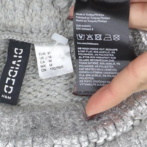 H&M Divided Women Silver Cable-Knit Metallic Pullover Jumper Size M