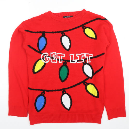 boohoo Men Red Christmas Graphic Knit Jumper Size S