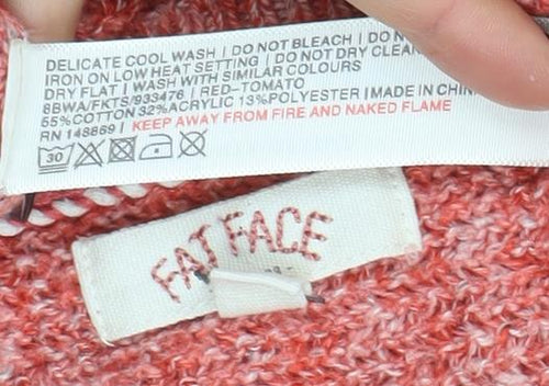 Fat Face Women's Red Knit Crew Neck Long Sleeve Jumper Size 8