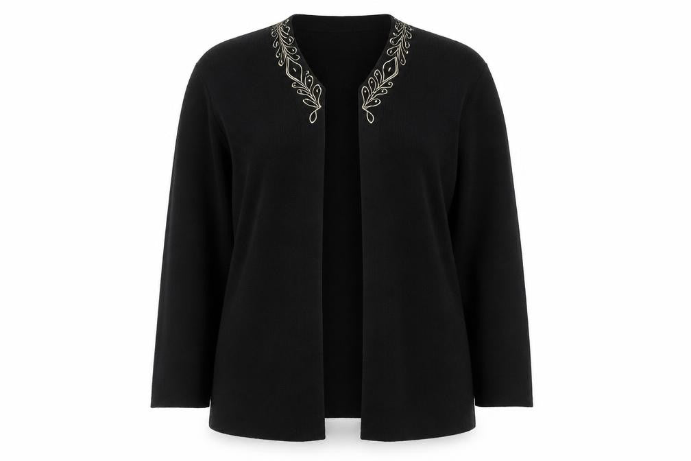 Eastex Women's Black Long Sleeve Embroidered Cardigan Size 14
