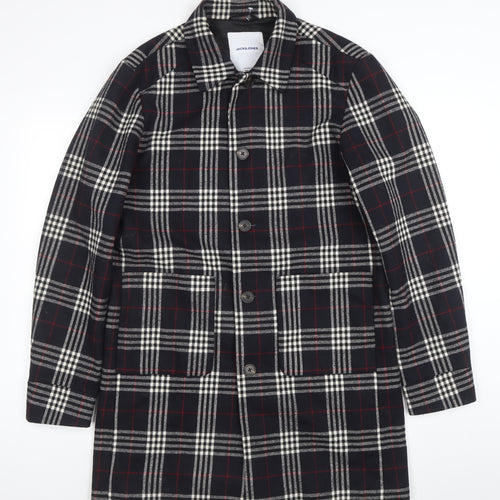 Jack & Jones Unisex Black Checked Long Overcoat L Polyester