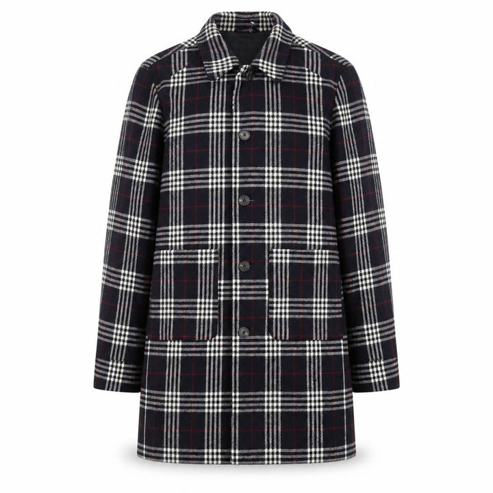 Jack & Jones Unisex Black Checked Long Overcoat L Polyester