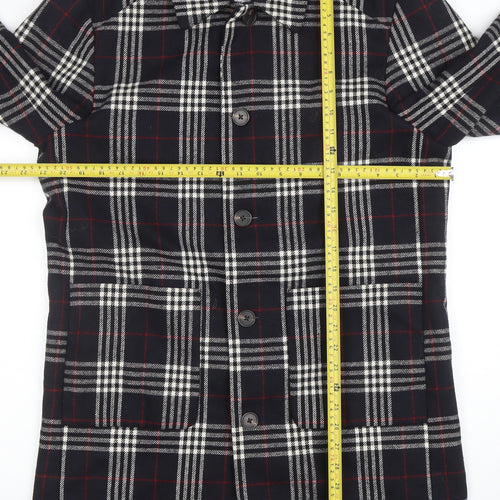 Jack & Jones Unisex Black Checked Long Overcoat L Polyester