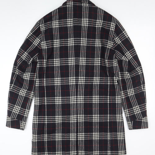 Jack & Jones Unisex Black Checked Long Overcoat L Polyester
