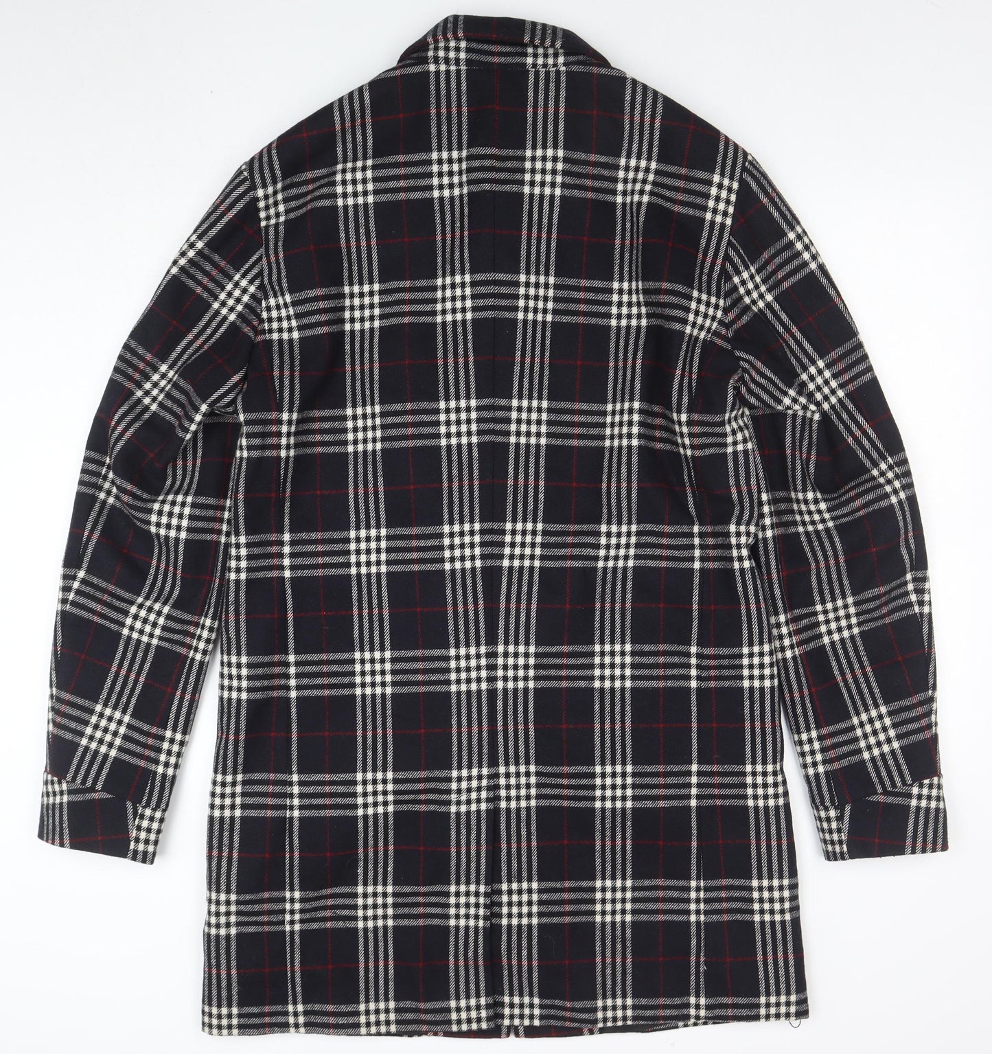 Jack & Jones Unisex Black Checked Long Overcoat L Polyester