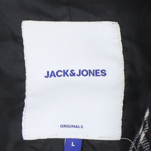 Jack & Jones Unisex Black Checked Long Overcoat L Polyester