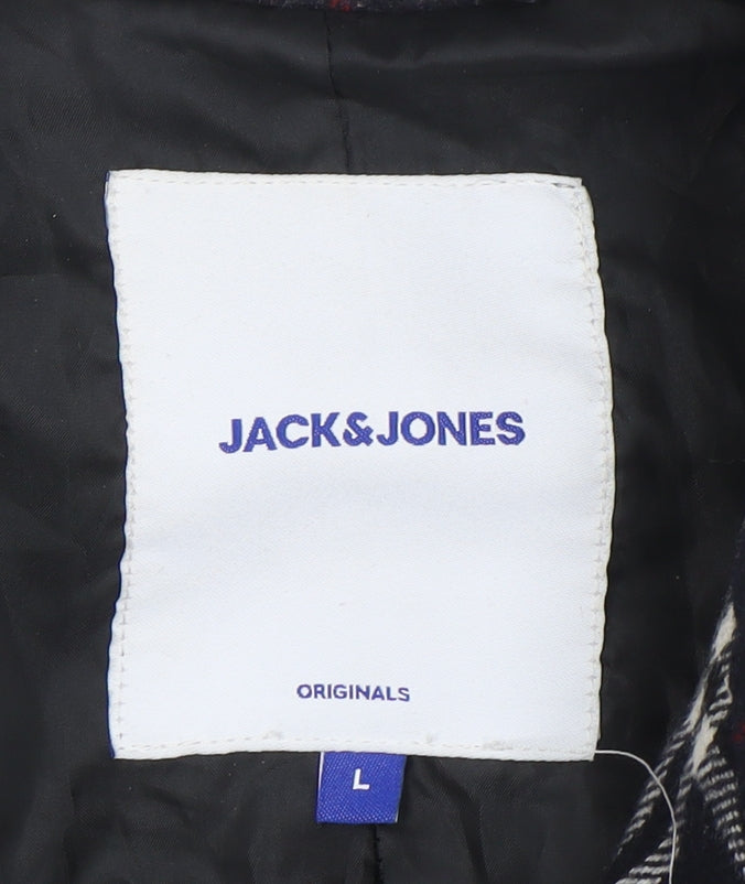 Jack & Jones Unisex Black Checked Long Overcoat L Polyester