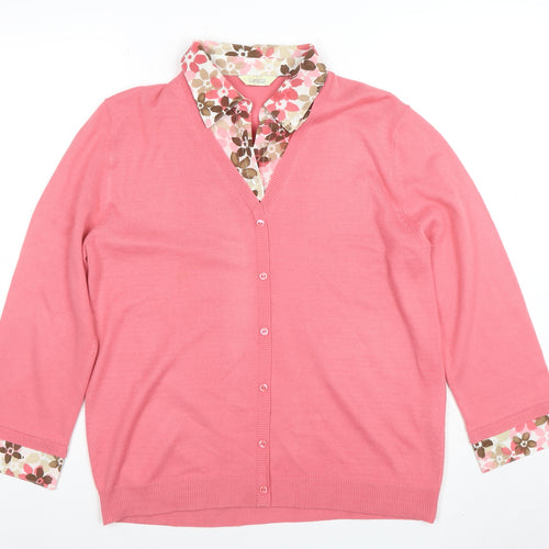Classics Women Pink V-Neck 3/4 Sleeve Cardigan Size 16