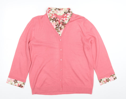 Classics Women Pink V-Neck 3/4 Sleeve Cardigan Size 16