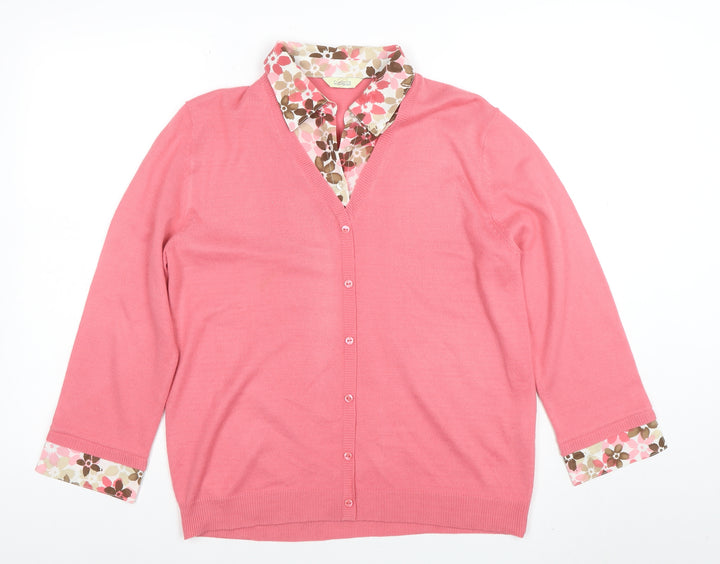 Classics Women Pink V-Neck 3/4 Sleeve Cardigan Size 16
