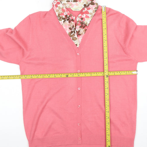 Classics Women Pink V-Neck 3/4 Sleeve Cardigan Size 16
