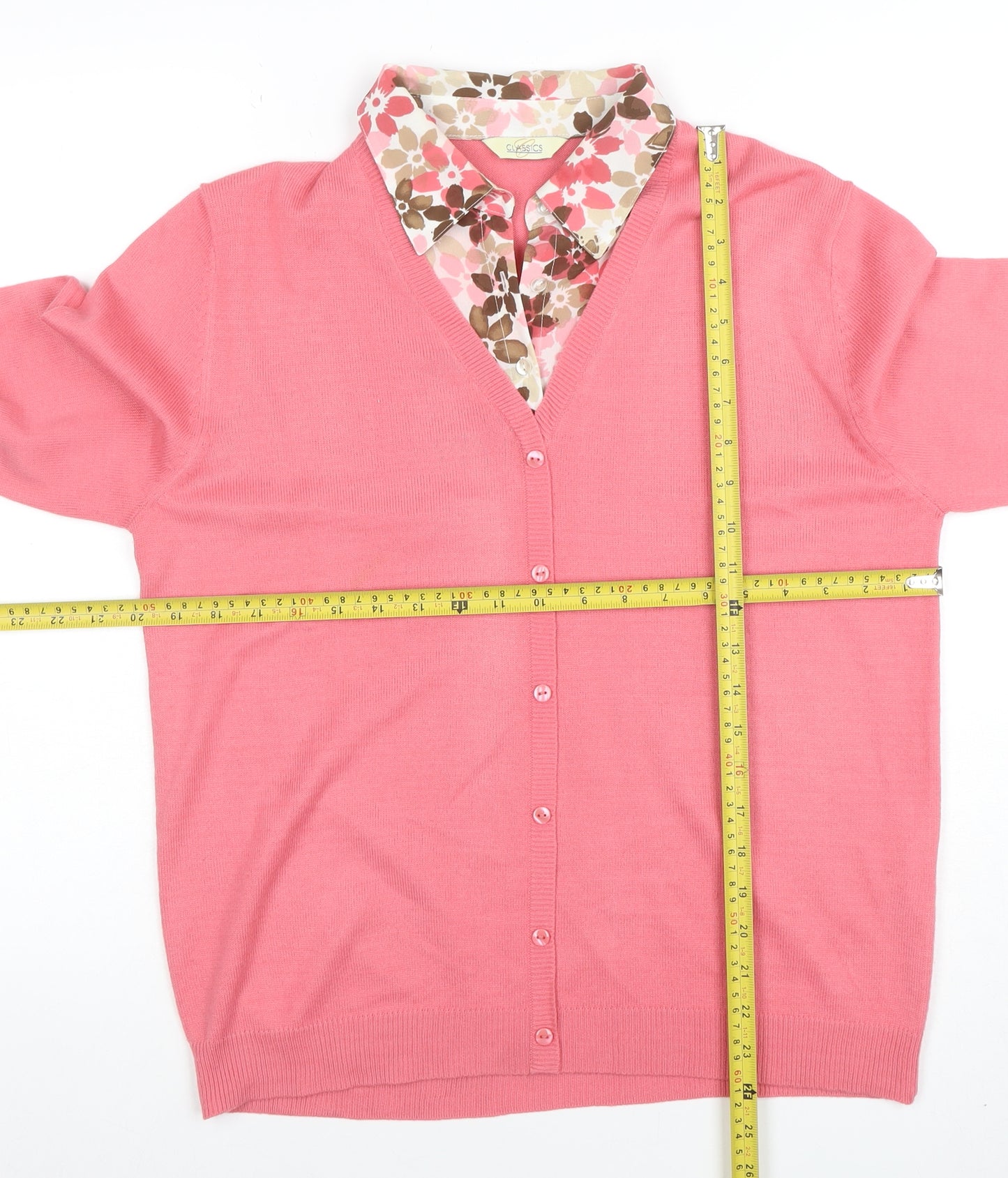 Classics Women Pink V-Neck 3/4 Sleeve Cardigan Size 16
