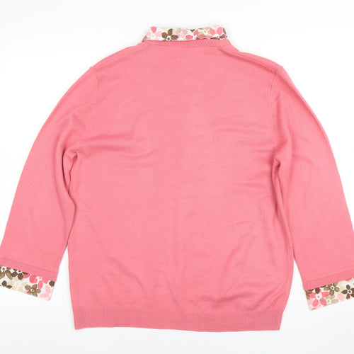 Classics Women Pink V-Neck 3/4 Sleeve Cardigan Size 16