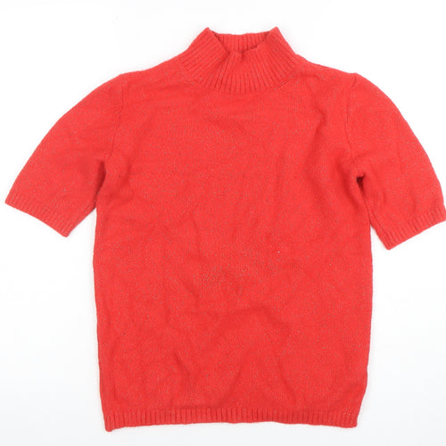 Marks and Spencer Women's Red Mock Neck Short Sleeve Jumper XS