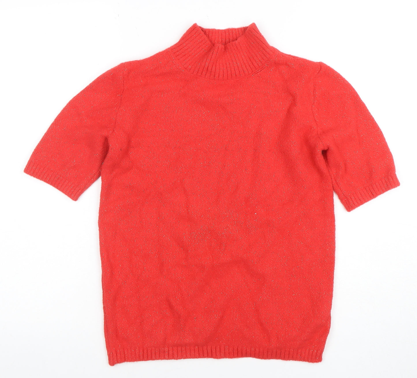 Marks and Spencer Women's Red Mock Neck Short Sleeve Jumper XS
