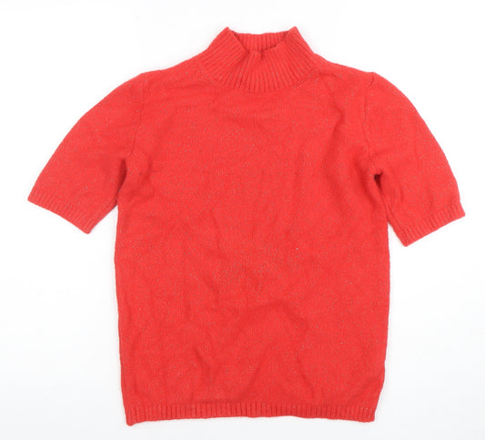 Marks and Spencer Women's Red Mock Neck Short Sleeve Jumper XS