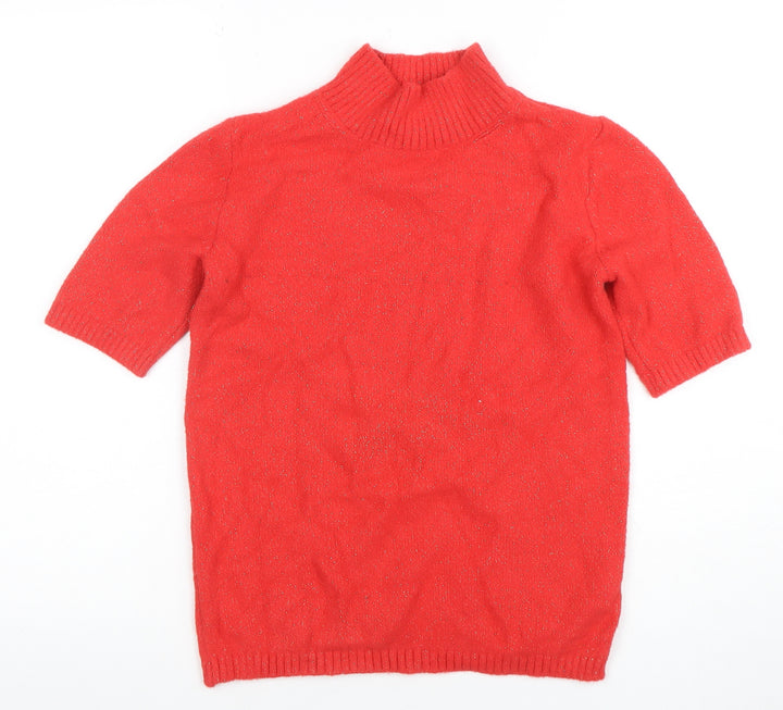 Marks and Spencer Women's Red Mock Neck Short Sleeve Jumper XS