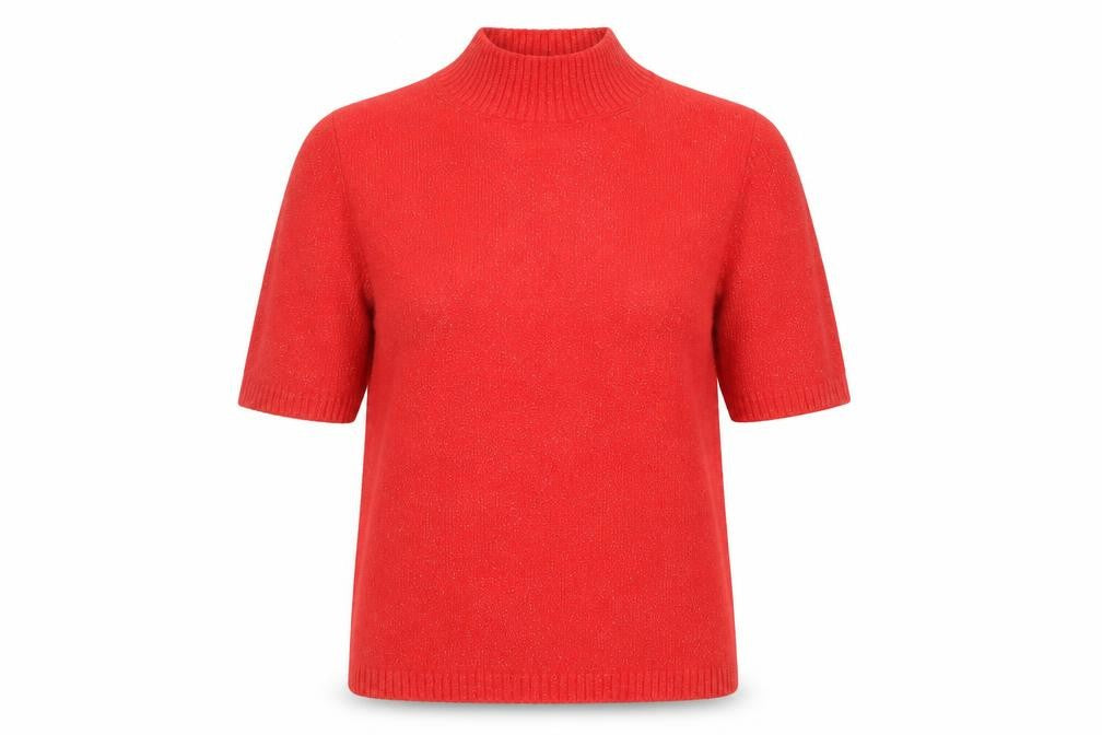 Marks and Spencer Women's Red Mock Neck Short Sleeve Jumper XS
